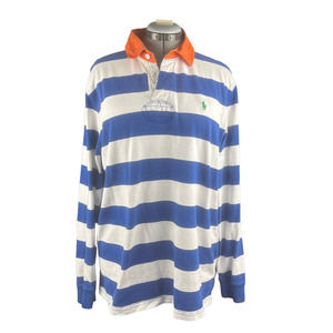Vintage  80s Ralph Lauren Polo Blue White Stripe Rugby Shirt Size XL